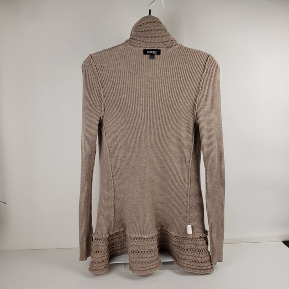 ELEMENTZ Sz PS Cardigan Sweater Tan Taupe Khaki Open Knit Weave Women Petite - Picture 9 of 16